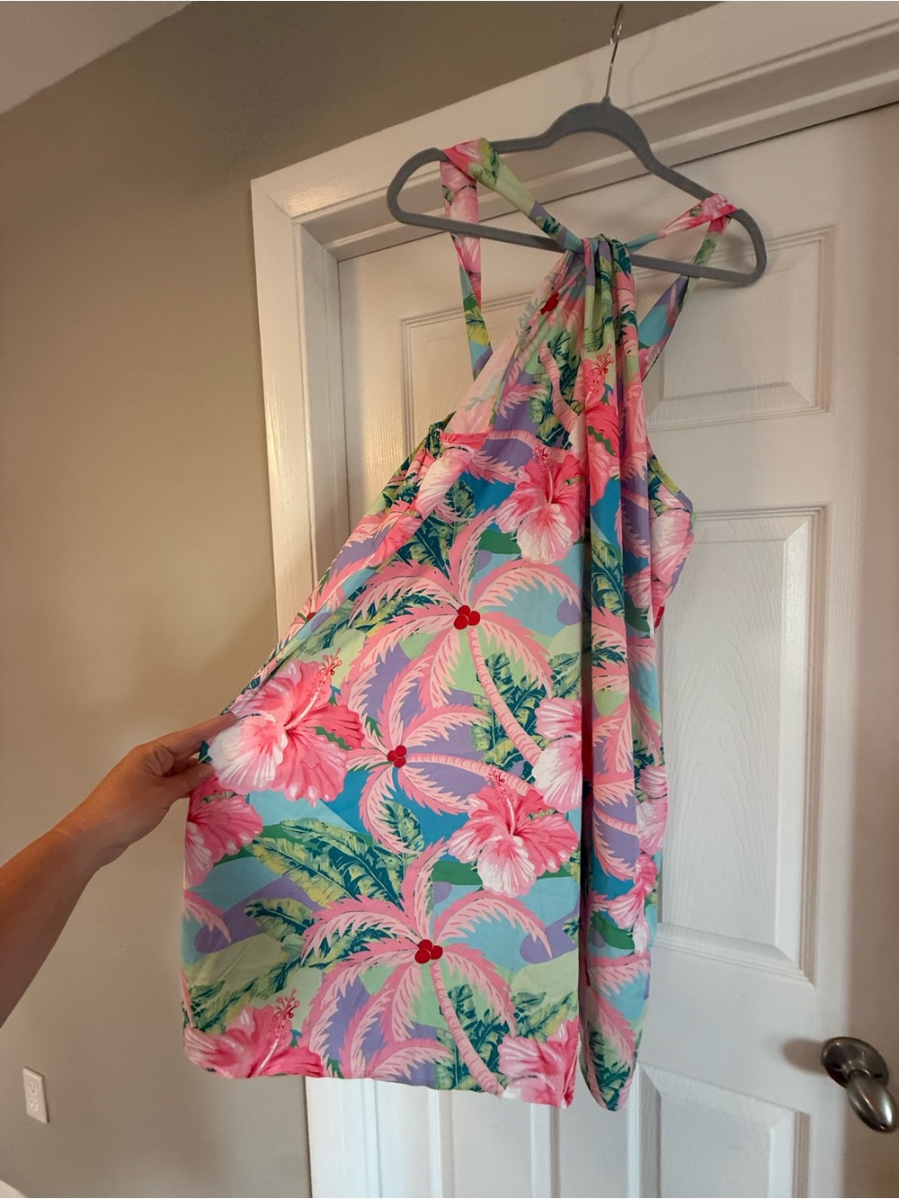 SHEIN 3x Pink & Blue Tropical Halter Mini Dress